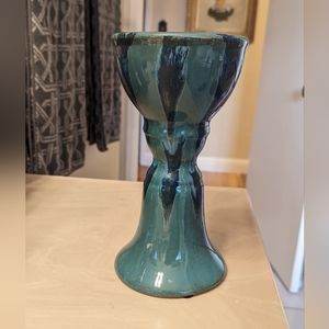 Blue on blue ceramic 9" candlestick holder.